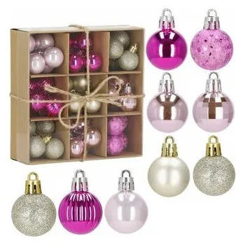 Vánoční dekorace Vánoční baňky růžovo-zlaté mix - 3cm, maxi sada 54ks