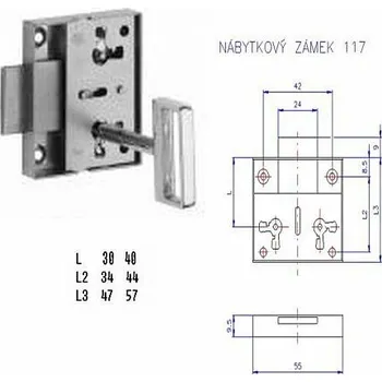 Nábytkové kování Nábytkový zámek 117/40 kl.M7