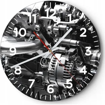 Hodiny Velké nástěnné hodiny na zeď 40x40 Motorismus Skleněné hodiny Kulatý Tiché