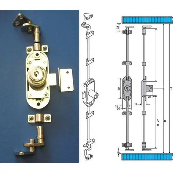 Nábytkové kování AVES 368-22 Cr zámek třícestný + 2 tyče délka 1m