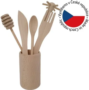 Sada nádobí Sada dřevěného kuchyňského náčiní s válcovým stojanem, buk