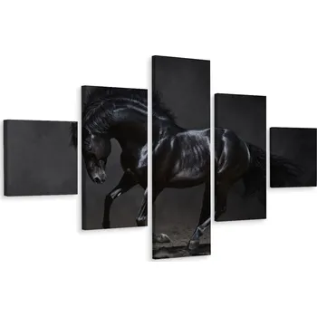 Obraz Vícedílný obraz Černý cválající KŮŇ Dekorace 200x120