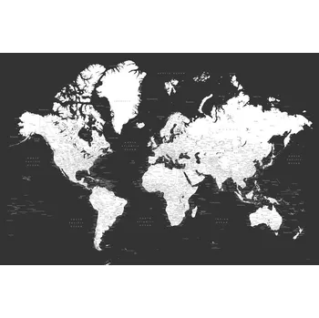 Blursbyai – Černobílá mapa světa - 60 × 40 cm