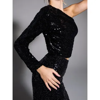 Dámské oblečení Sinsay - Tričko s krátkým rukávem a ozdobným výstřihem - černá - 745AS-99X - 745AS-99X-XXS-1