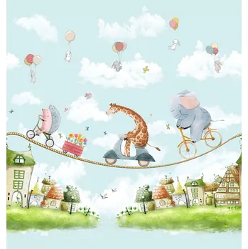 Tapeta Decoprint Dětská vliesová obrazová tapeta na zeď, modrá, zvířátka, CW6039-1, Cute Walls, Decoprint, velikost 2,65 x 2,8 m