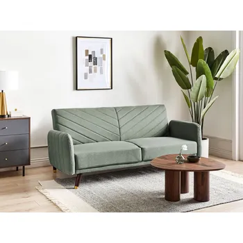 Pohovka Pohovka zelená umělý len 3místná rozkládací s funkcí spaní glamour Beliani