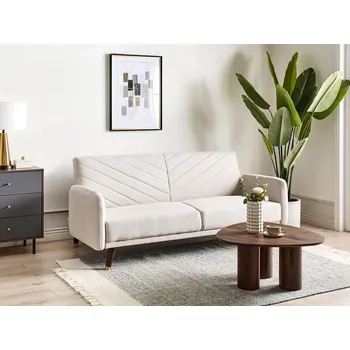 Pohovka Pohovka světle béžová umělý len 3místná rozkládací s funkcí spaní glamour Beliani