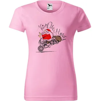 Dámské tričko DOBRÝ TRIKO Dámské tričko s potiskem Santa na motorce Barva: Růžová, Velikost: 3XL