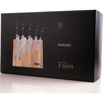 Kuchyňský nůž PORKERT Nůž VILEM sada 5díl. + bambusový blok magnetický