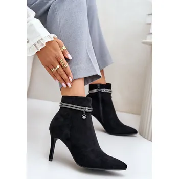 Dámské kozačky Boty Na Podpatku S Dekorativním Pásem Eko Sametové Vinceza 16469 Barva: Černá, Velikost: 39