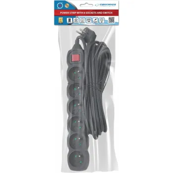 Napájecí kabel Esperanza ELK219K napájecí prodlužovačka 5 m 6 AC zásuvky / AC zásuvek Vnitřní Černá