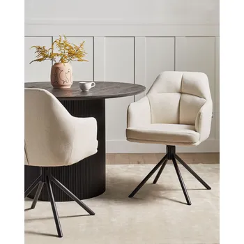 Jídelní židle Sada 2 otočných jídelních židlí béžová látka s područkami opěradlo černé kovové nohy retro tradiční styl Beliani