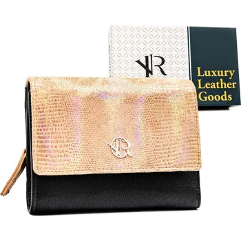 Peněženka Dámská peněženka z přírodní kůže na patentku Barva: černá || zlatý