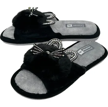 Dámské pantofle Jomix Dámské černé chlupaté pantofle 01 Barva: Černá, Velikost: 37