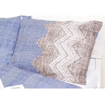 Povlečení Dreamy Linens Povlečení bavlněné, hnědé a modré Cikcak proužky