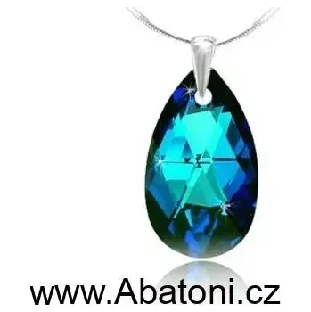 Náhrdelník Swarovski Elements Pear krystal 22mm - Stříbrný náhrdelník (přívěsek + řetízek) visací modrá slza, kapka 34252.3 Bermuda Blue (modrá, mořská, duhová, měňavá)