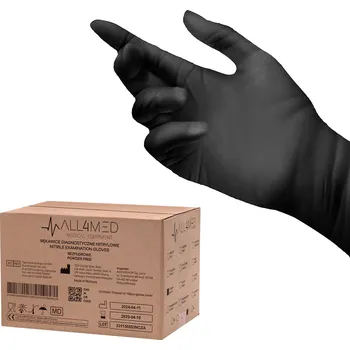 Vyšetřovací rukavice Jednorázové diagnostické nitrilové rukavice All4med černé M 10x100 kusů
