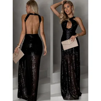 Dámské šaty Černé společenské dlouhé šaty AROGANTISEL s flitry Velikost: ONESIZE