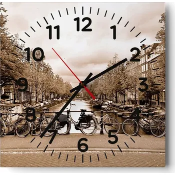 Hodiny Nástěnné hodiny do obýváku 40x40 Město Bez Hlučné Skleněné hodiny Tiché