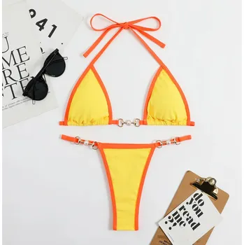 Dámské plavky Dvoubarevné sexy plavky Barva: Žlutá, Velikost: S