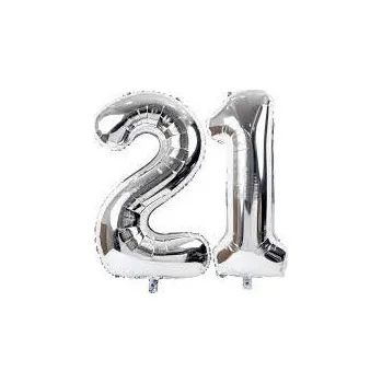 Balónek OBROVSKÝ STŘÍBRNÝ BALÓN ČÍSLICE 21 STŘÍBRNÉ BALÓNKY NAROZENINY 100 CM XXL HELIUM!
