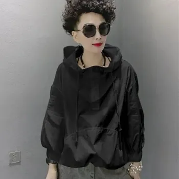 Dámská mikina Nepromokavá mikina s gumičkami Velikost: 3XL, Barva (Varianta): Černá dlouhý rukáv