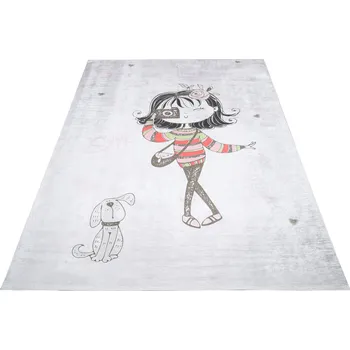 Koberec Makro Abra Dětský kusový koberec vhodný k praní BAMBINO 2645 Holčička protiskluzový šedý Rozměr: 140x200 cm