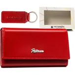 Dárková sada: velká kožená peněženka s patentkou a klíčenkou Barva: Červená