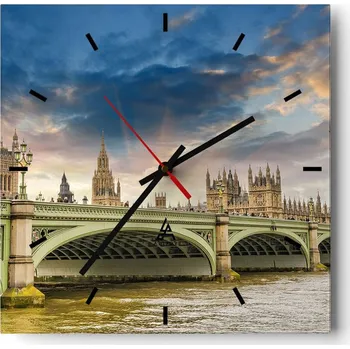 Hodiny Velké nástěnné hodiny na zeď 40x40 Město Skleněné hodiny Čtvercové Tiché