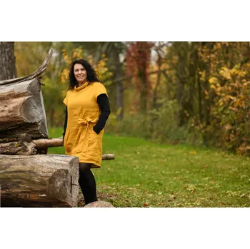 Dámské šaty Nelly Lněné šaty s mašlí - Kurkuma velikost: XXL