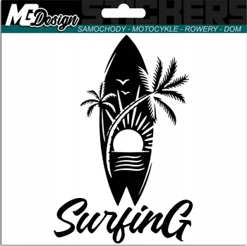 Samolepicí dekorace na vozidlo NÁLEPKA na auto SURFING SURFBOARD PALMY 10x15 cm