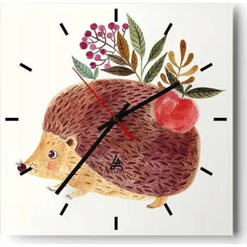 Hodiny Velké nástěnné hodiny na zeď 40x40 Ježek Skleněné hodiny Čtvercové Tiché