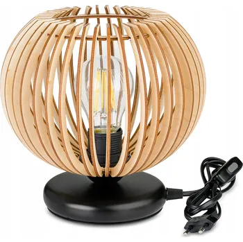 Lampička Noční lampa Stolní lampa loft LED E27 Dřevo