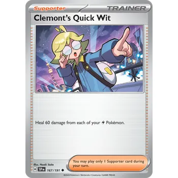 Sběratelská karetní hra Clemont's Quick Wit 167/191 - Surging Sparks Typ karty: Reverse Holo