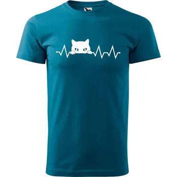 Pánská móda DOBRÝ TRIKO Pánské tričko s potiskem Tep kočka Velikost: S, Barva: Petrolejová