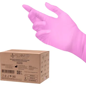 Vyšetřovací rukavice Jednorázové diagnostické nitrilové rukavice All4med růžové S 10x100 kusů