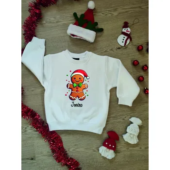 Chlapecká mikina Dětská mikina Vánoce pan perníček se jménem Barva skladem: Bílá, Velikost: S