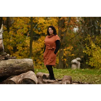 Dámské šaty Nelly Lněné šaty s mašlí - Cihlová velikost: XXL