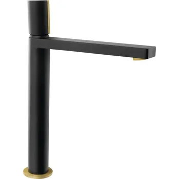 Vodovodní baterie Sapho stojánková umyvadlová baterie vysoká, bez výpusti, 235mm, KAISA ZT092 černá/zlato mat