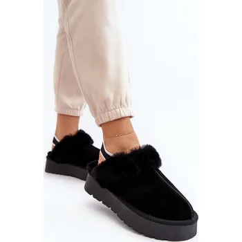Dámské pantofle Boto Kožené Semišové Pantofle Dámské Na Platformě S Kožíškem Sophienne Barva: Černá, Velikost: 37