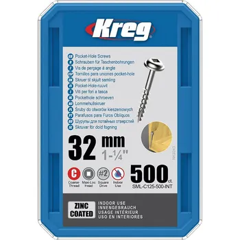 Šroub Kreg Zinc Maxi-Loc Šrouby pro skryté spoje - 32 mm, hrubý závit, 500 ks