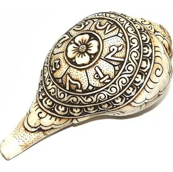 Hudební nástroj pro děti Rituální mušle - DUNGKHAR velký, s rytými motivy, Šťastné symboly