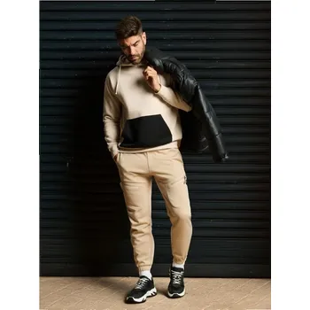 Pánské kalhoty Sinsay - Teplákové joggery - béžová - 375AW-08X - 375AW-08X-XS-1