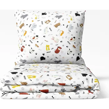 Povlečení Dreamy Linens Povlečení bavlněné bílé Pejsci a kočičky