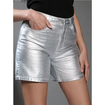 Dámské kraťasy Sinsay - Kraťasy s vysokým pasem - sříbrná - 7748X-SLV - 7748X-SLV-44-1