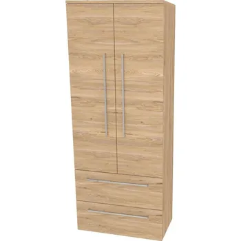 Koupelnový nábytek Bino, koupelnová skříňka vysoká 163 cm, dvojitá, Multidecor, Jasan horský