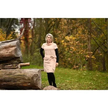 Dámské šaty Nelly Lněné šaty s mašlí -Světle růžová velikost: S