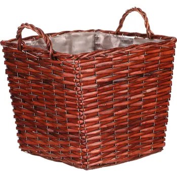 Stojan na květiny Autronic Košík proutěný - obal na květiny, hranatý, tmavě hnědý - OV4047 BR-DK