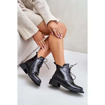 Dámské kozačky Kožené Lakované Kotníkové Boty S Zateplením Bellani Barva: Černá, Velikost: 37