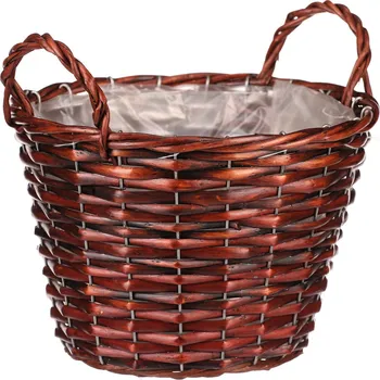 Stojan na květiny Autronic Košík proutěný - obal na květiny, kulatý, tmavě hnědý - OV4043 BR-DK